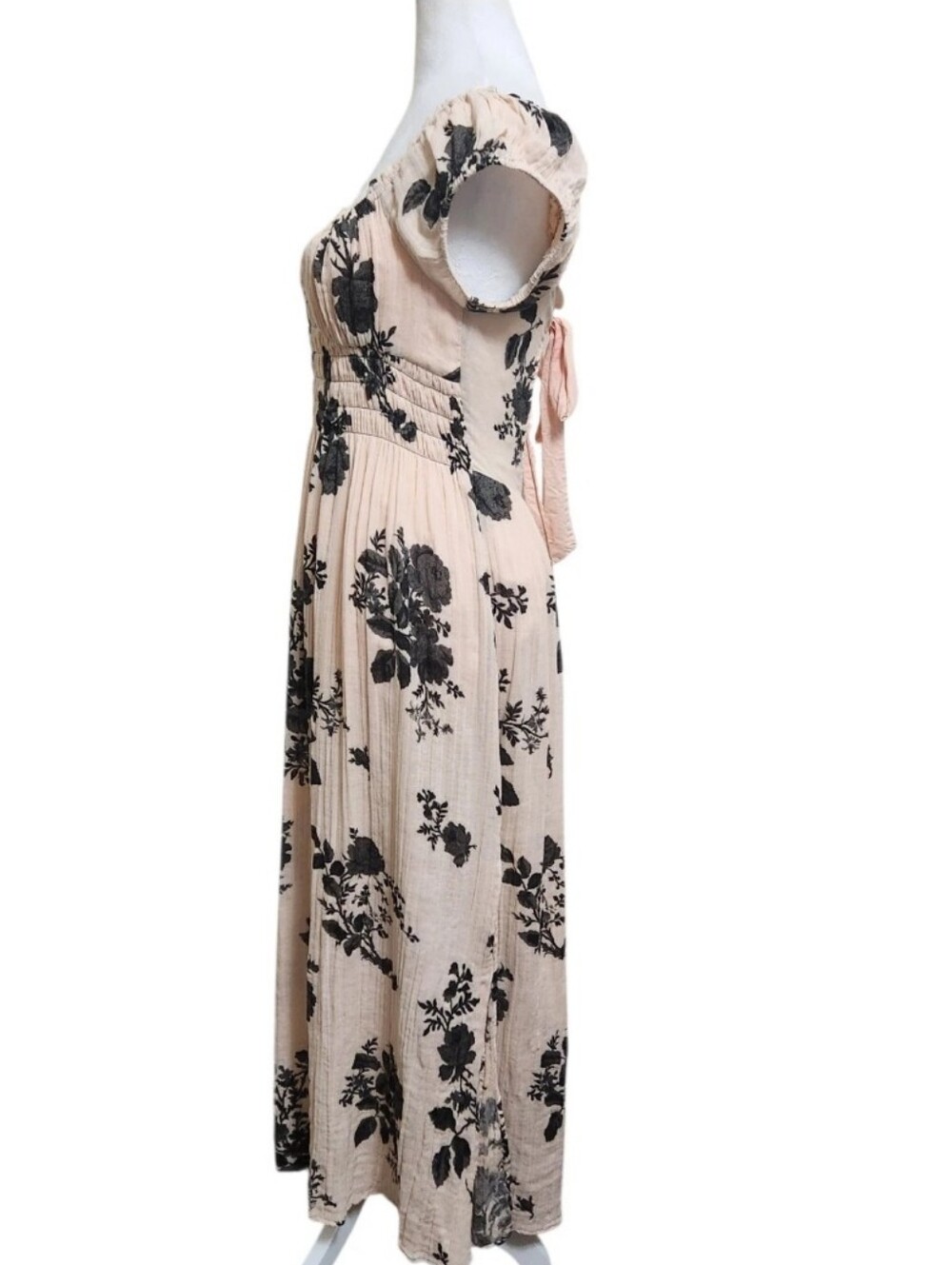 Free People Forget Me Not Midi Dress Sz M Peach Floral Cottagecore Smock Boho - Picture 7 of 16